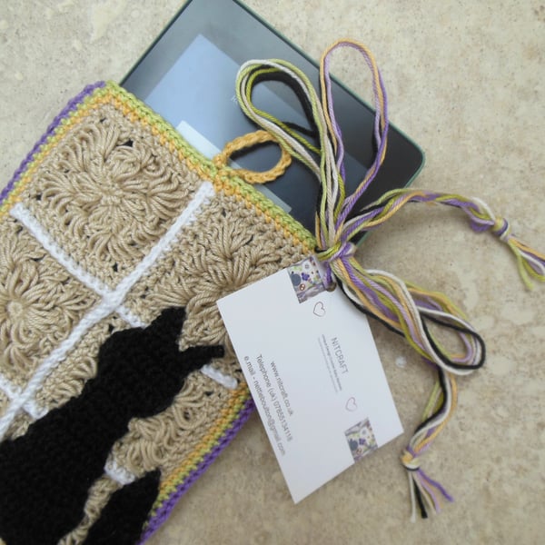 Kindle Sleeve With A Crochet Black Cat Design