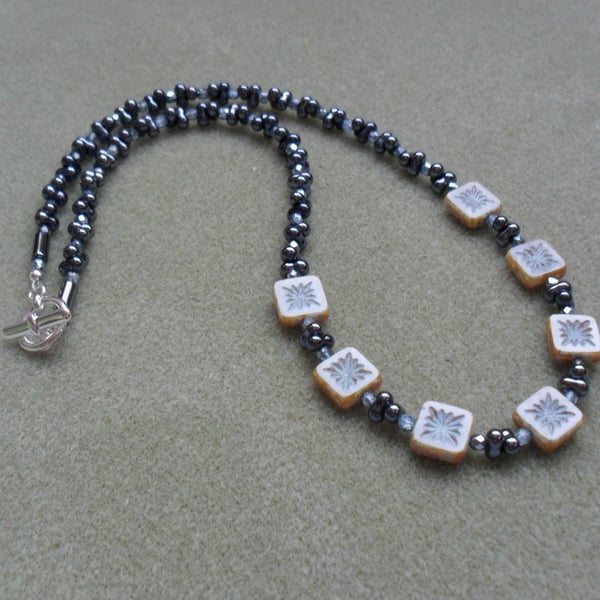 Czech Glass Blue beaded silver plated Necklace