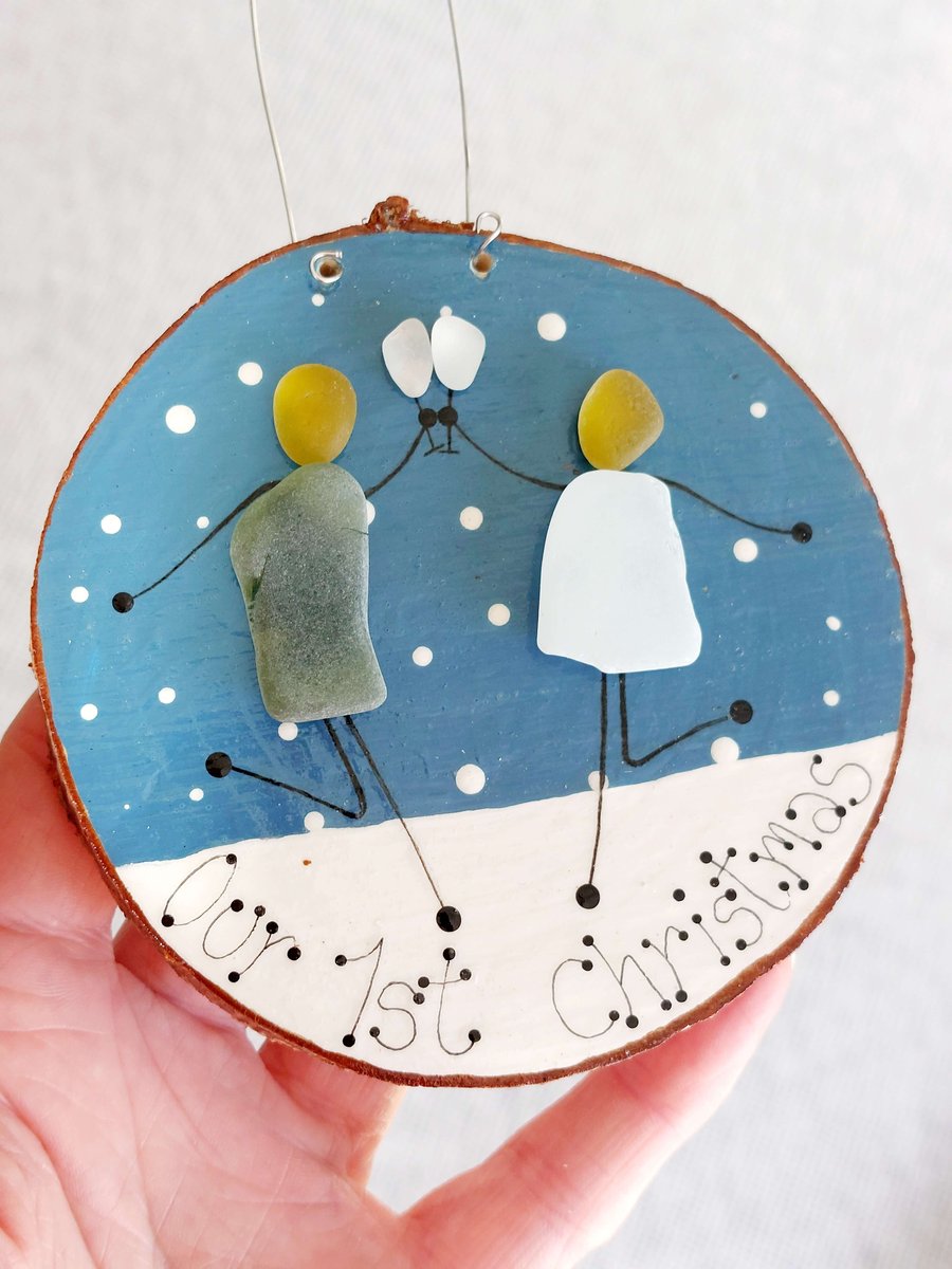 Sea Glass Couple Wooden Christmas Ornament Gift - First Christmas Decoration