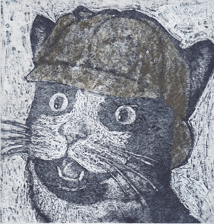 Sherlock Kitty Limited Edition Hand-Pulled Collagraph Print Animal