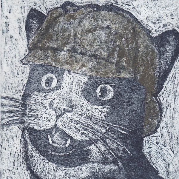 Sherlock Kitty Limited Edition Hand-Pulled Collagraph Print Animal