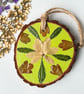 Real Pressed Foliage Autumnal Wood Slice Hanging Hand Painted Rustic Décor