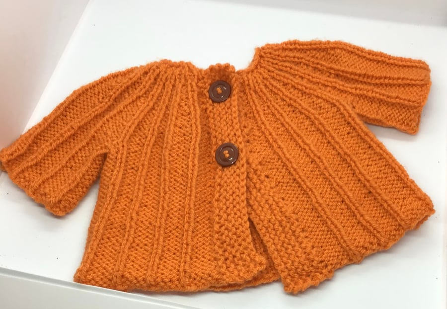 Ribbed Pattern Child’s  Cardigan Burnt Orange 21” chest