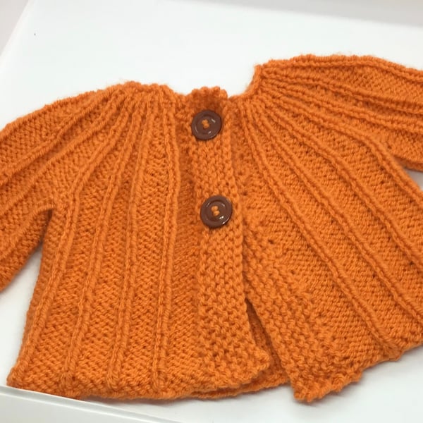 Ribbed Pattern Child’s  Cardigan Burnt Orange 21” chest