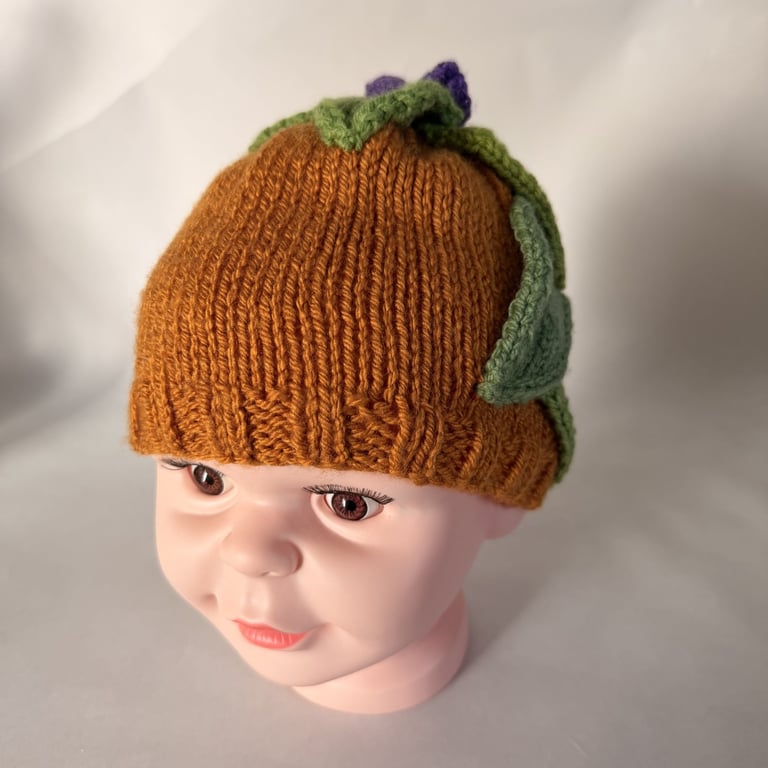 Children's Hand Knitted Hat with Leaf and Flower Decoration