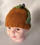 Children's Hand Knitted Hat with Leaf and Flower Decoration