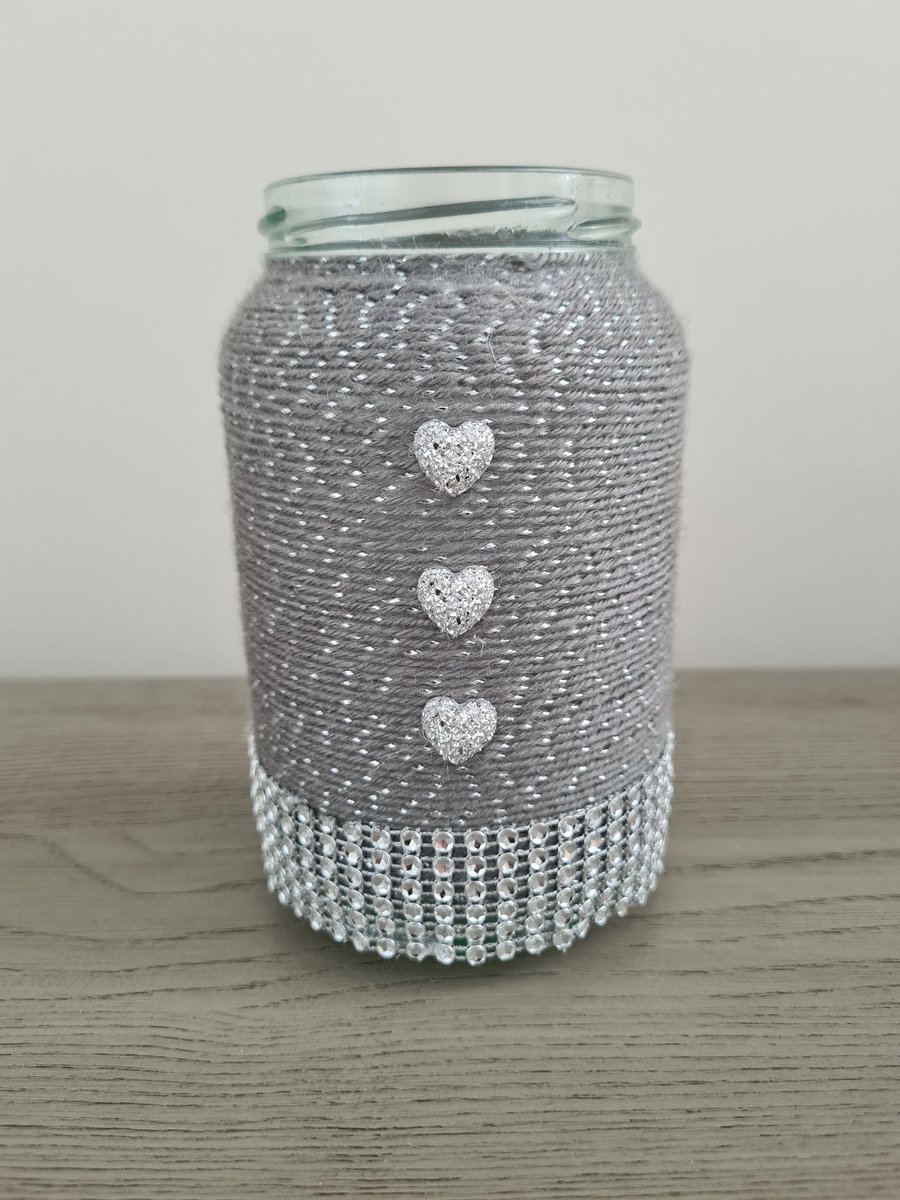 Sparkly yarn wrapped vase