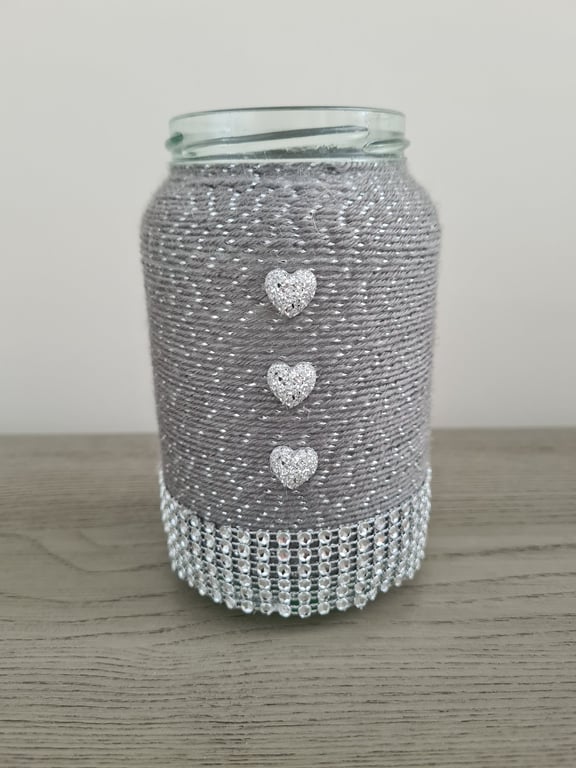 Sparkly yarn wrapped vase