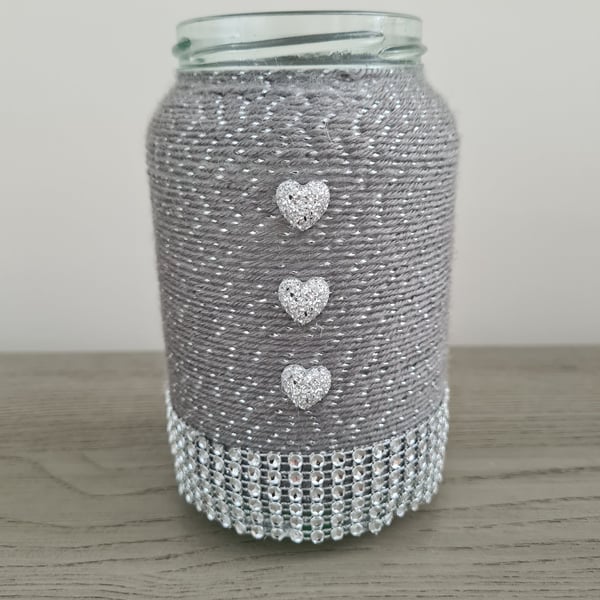 Sparkly yarn wrapped vase