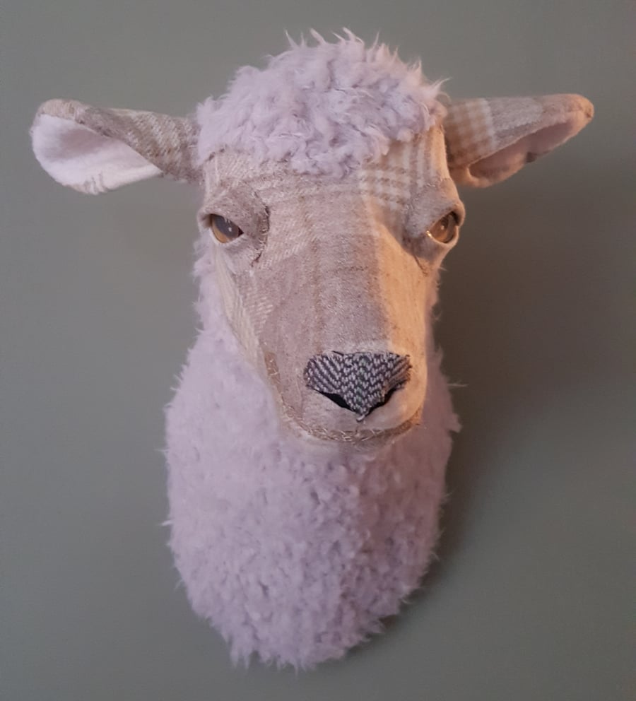 Sheep head wool tweed faux taxidermy