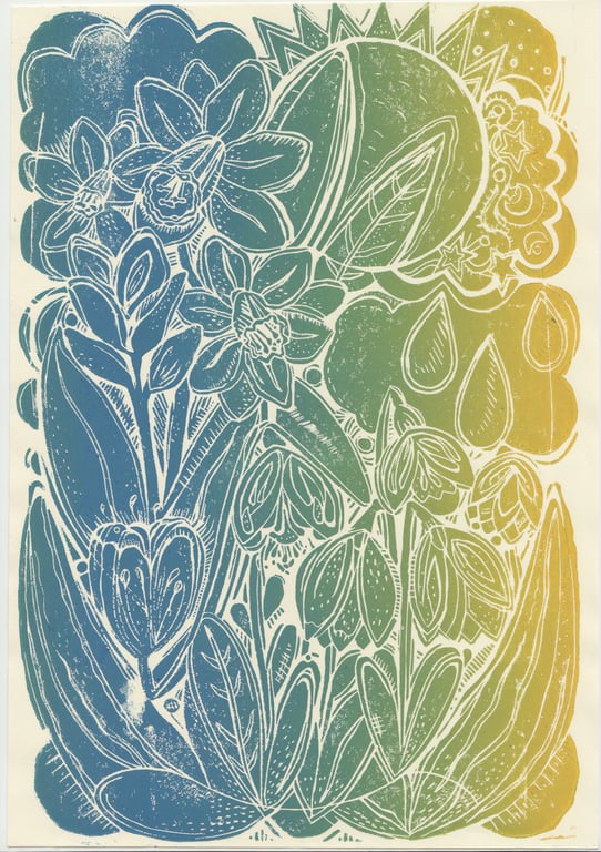 Spring Weather -  A4 Original Floral Lino Print