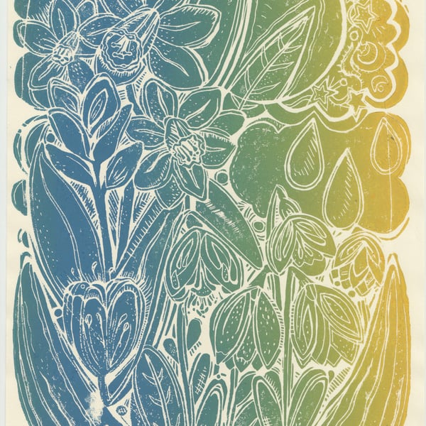 Spring Weather -  A4 Original Floral Lino Print