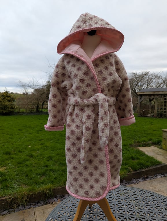 Fleece lined hooded dressing gown