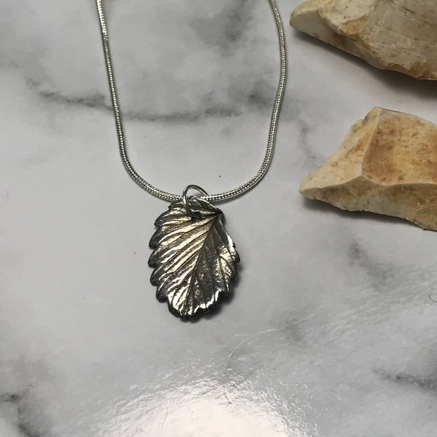 Recycled Silver Strawberry Leaf Pendant
