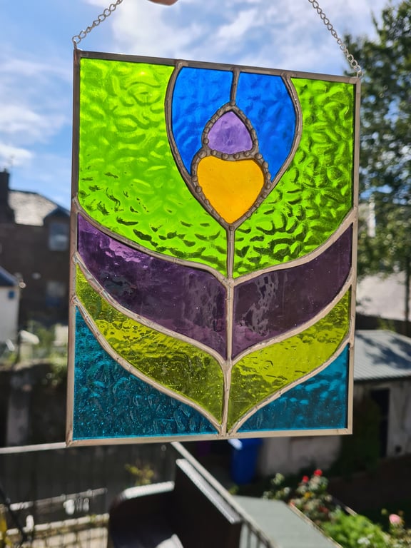 Stained glass peacock feather