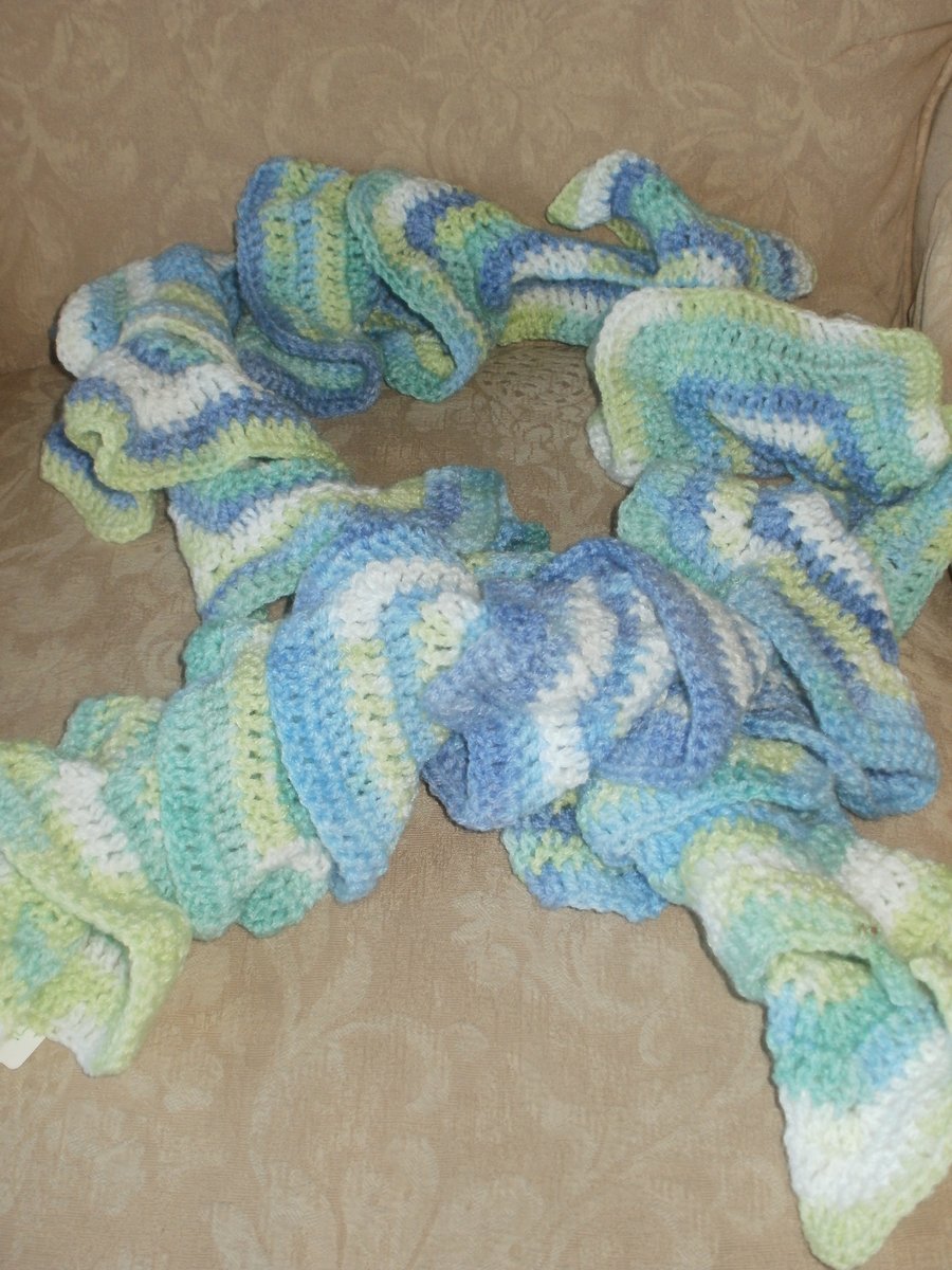 Hand crochet twirl scarf
