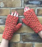 Fingerless gloves - Orange tweed hand warmers - hand knitted mittens - Image 1