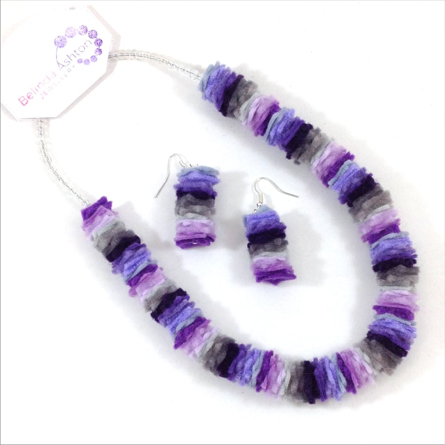 Purple Shades Felt Necklace and Earring Set