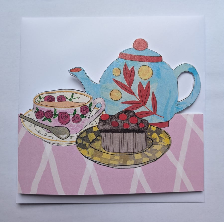 'Tea and Cake' Cut-Out Greetings Card