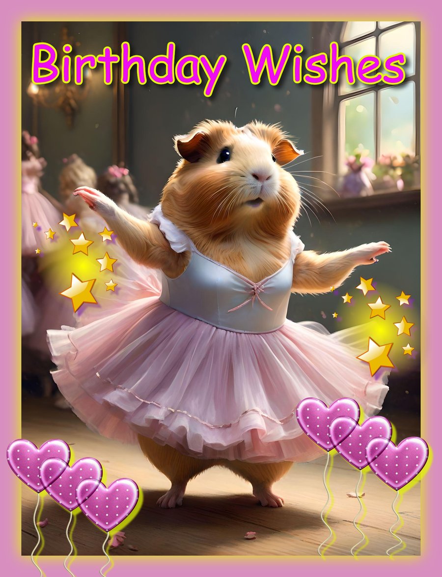 Birthday Wishes Ballet Dancer Guinea Pig Card A5