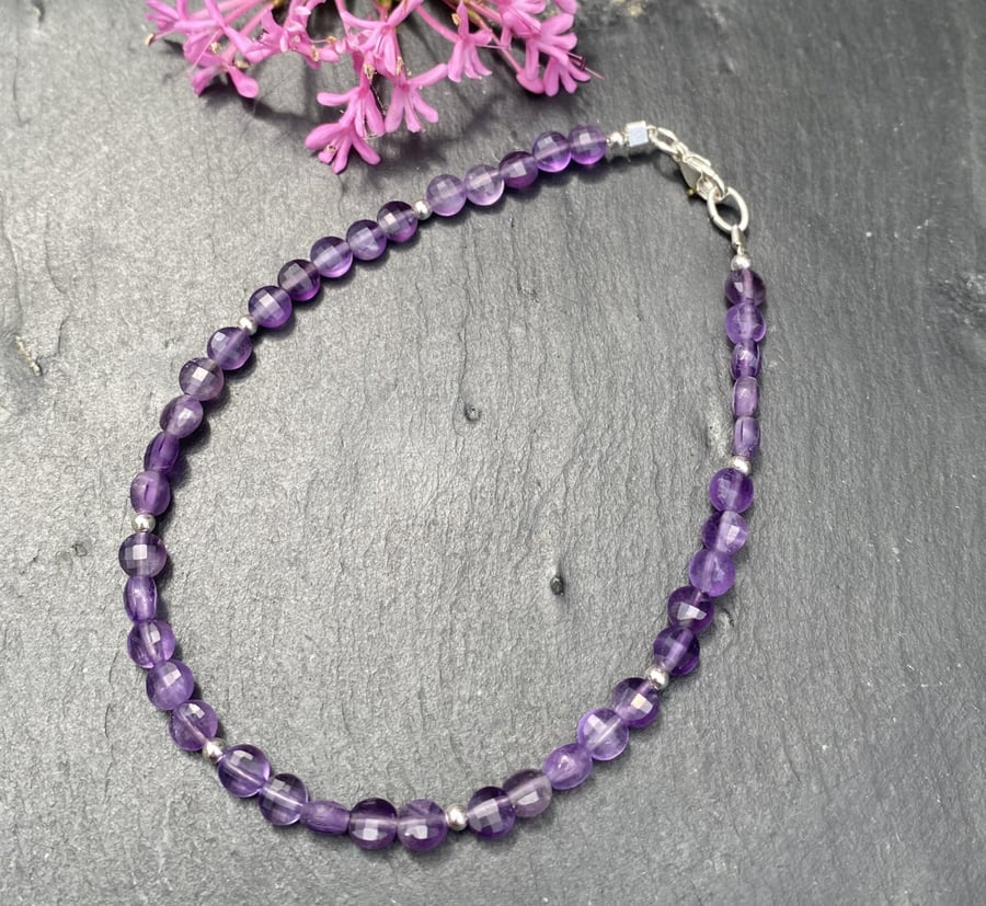 Dainty Amethyst & Sterling Silver Bracelet