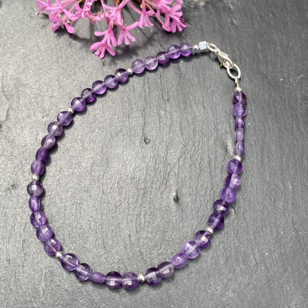 Dainty Amethyst & Sterling Silver Bracelet