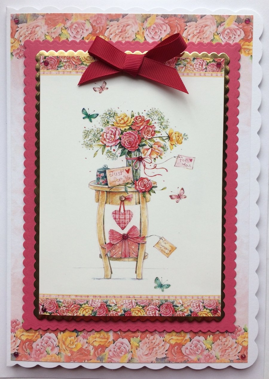 Birthday Thank You Card With Love Basket of Flowers with Journal
