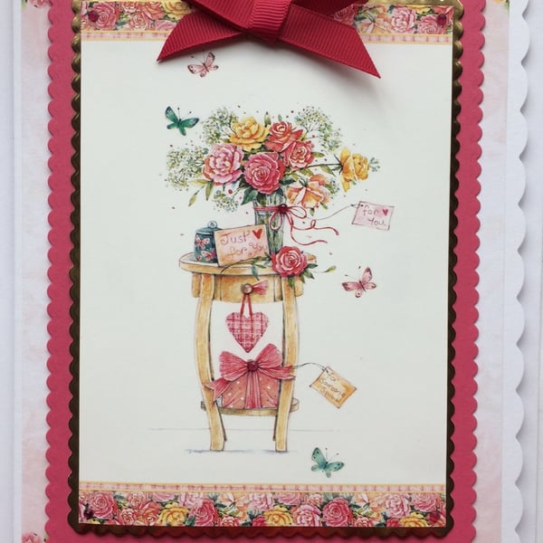 Just for You Birthday Thank You Card With Love Basket of Flowers with Journal
