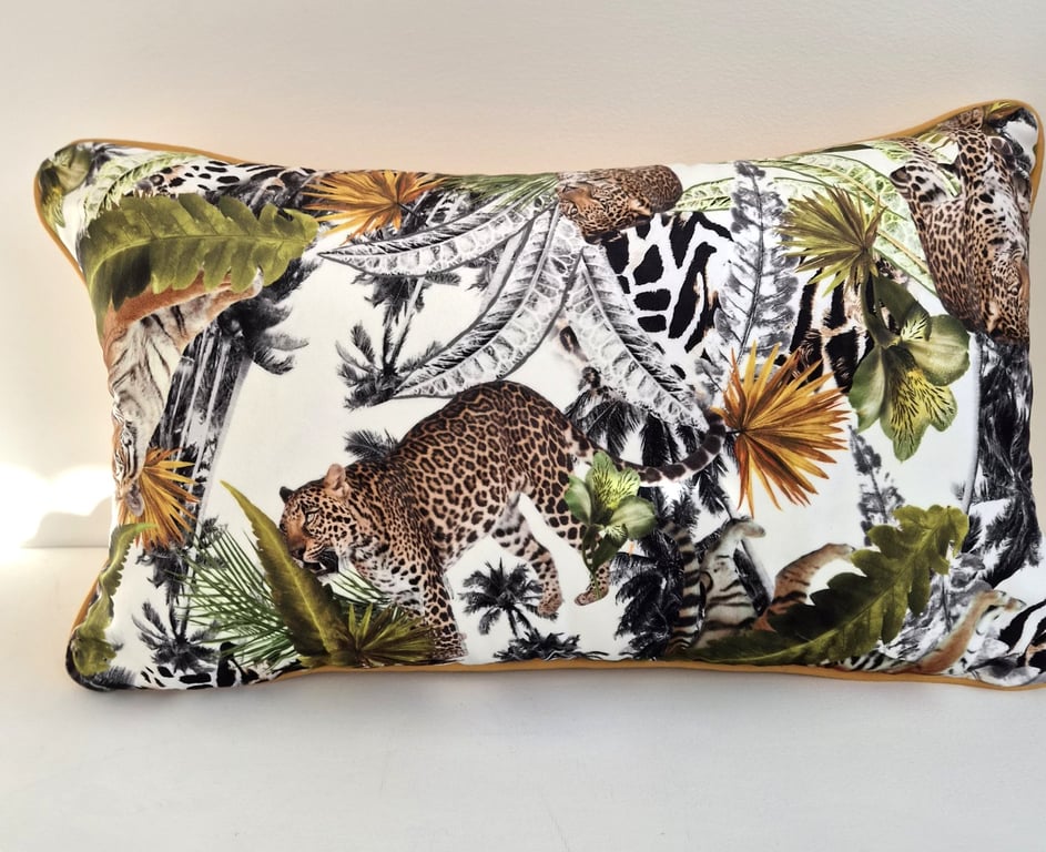 Printed Velvet Jungle Design Cushion Cover 