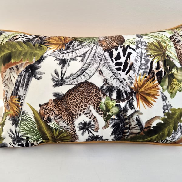 Printed Velvet Jungle Design Cushion Cover 