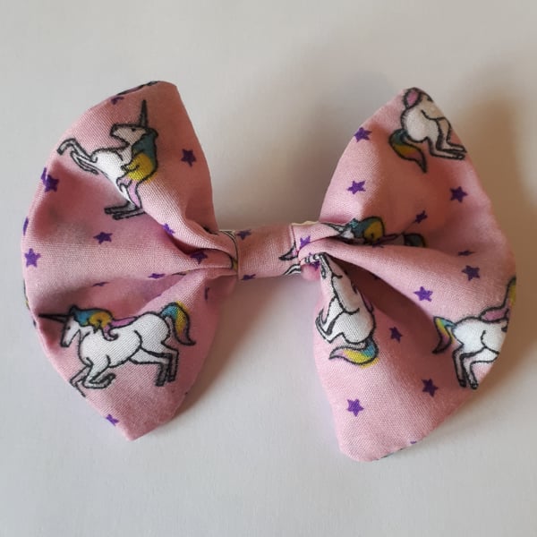 Hair bow slide clip in pink unicorn fabric. 3 for 2 offer.  