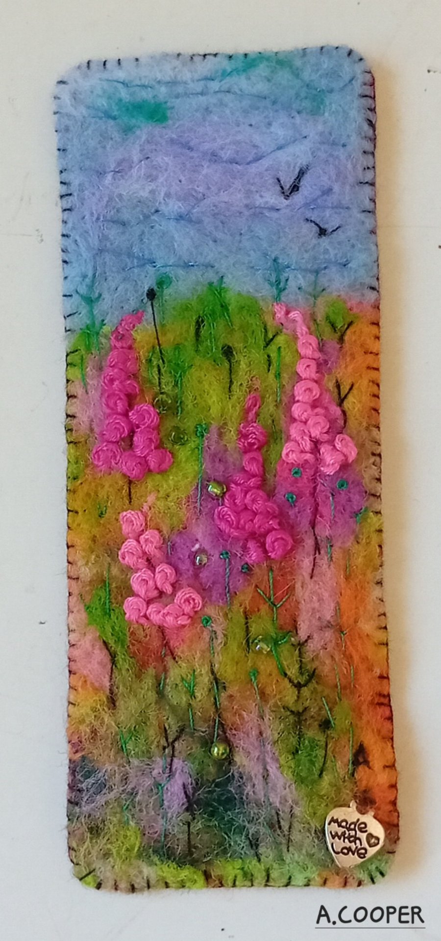 Foxgloves,handmade original needle felted wool bookmark 