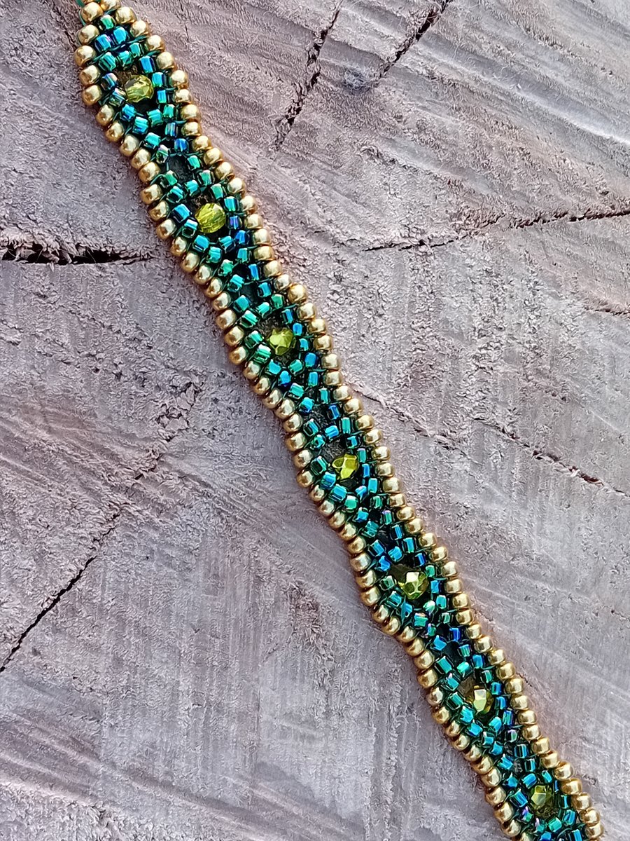 Turquoise and gold shimmering waves bracelet