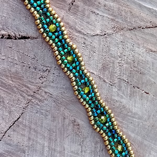 Turquoise and gold shimmering waves bracelet