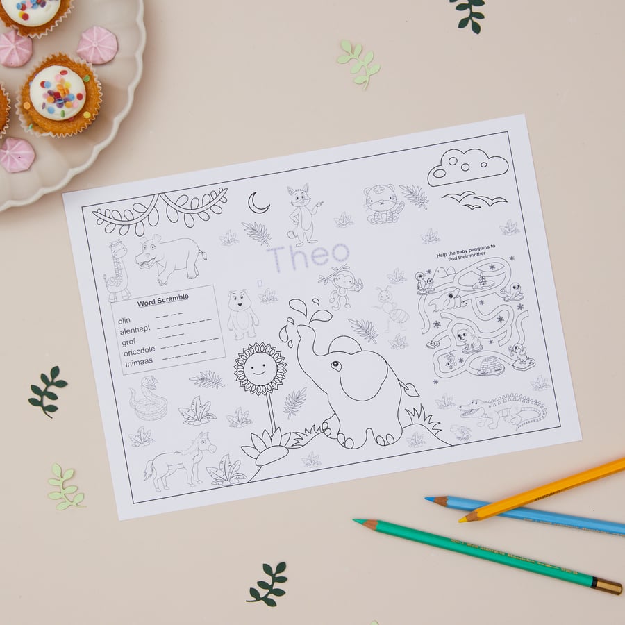 Activity Mat for Kids, Kids Activity Colouring Mat, Safari Colouring Mat