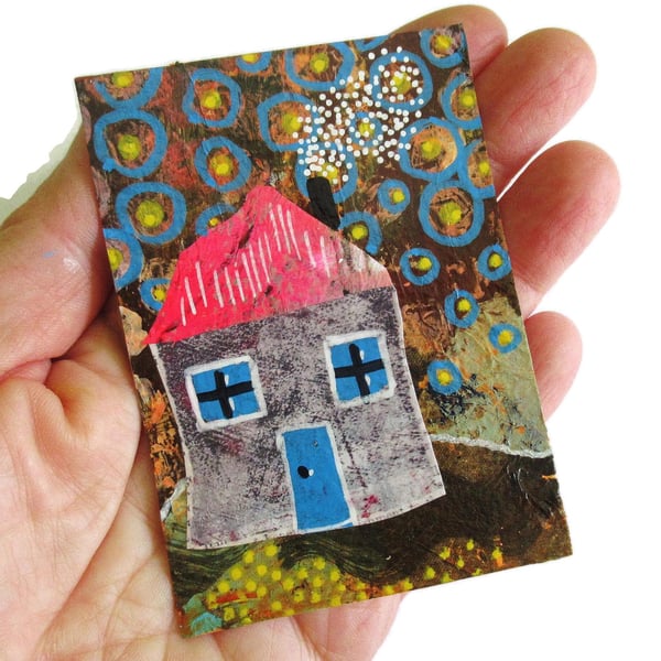  ACEO ATC House Painting Tiny Cottage Miniature Artwork Quirky Building