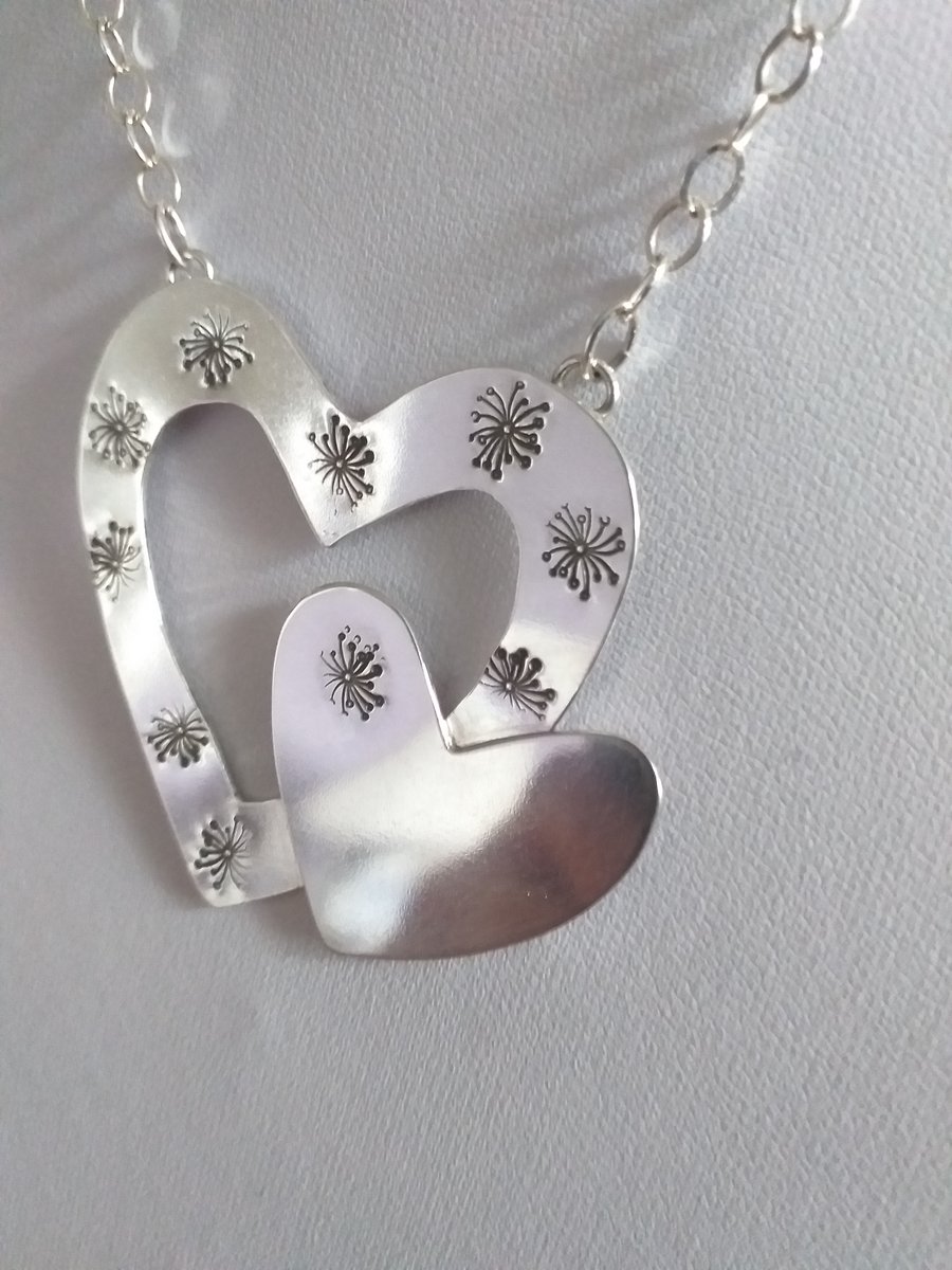 DOUBLE HEART NECKLACE -  SILVER HEART NECKLACE - FREE UK POSTAGE