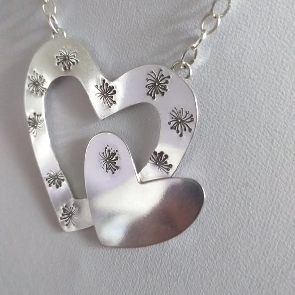 DOUBLE HEART NECKLACE -  SILVER HEART NECKLACE - FREE UK POSTAGE