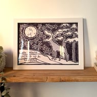 Moose and Stars Giclee Print, Unique Animal Art