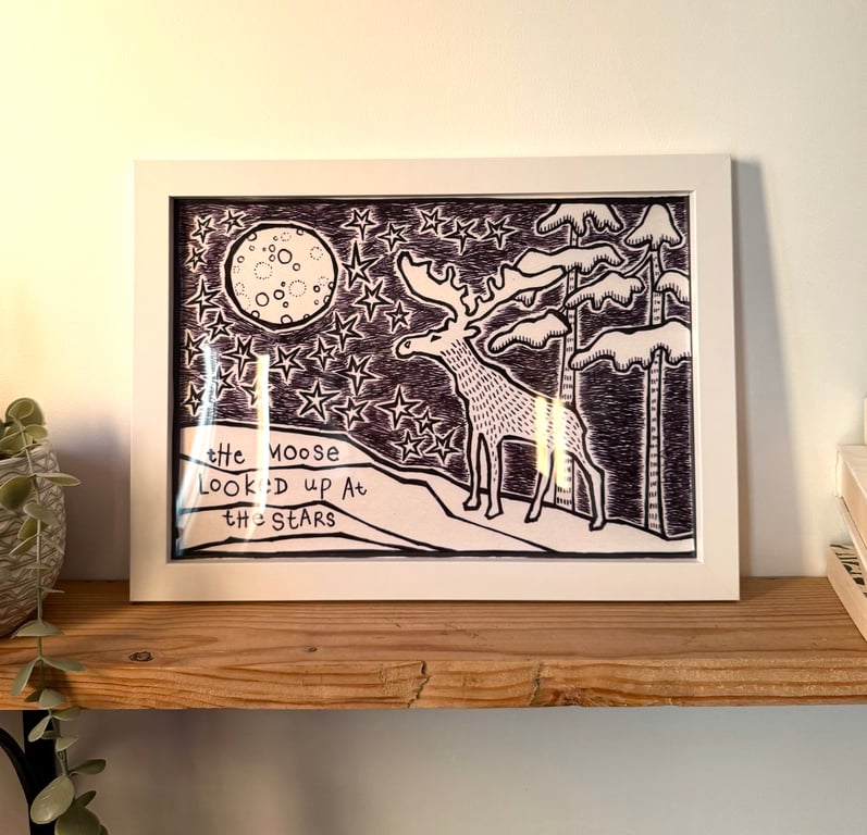 Moose and Stars Giclee Print, Unique Animal Art