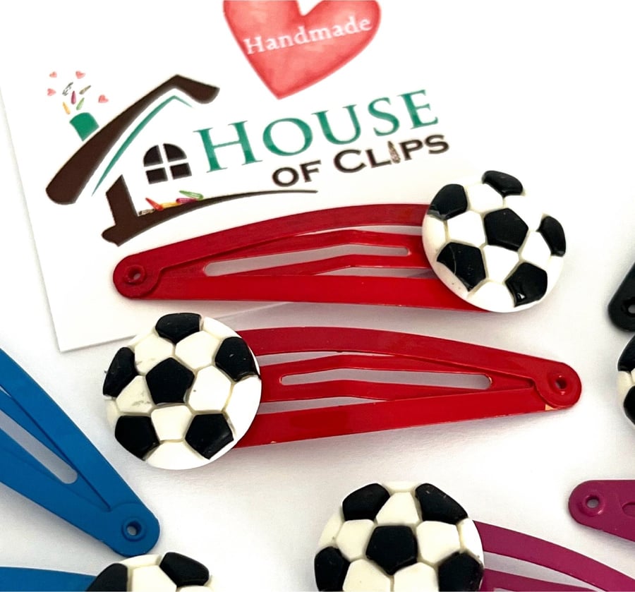 Footy Mad Hair Clips x2 - Football Non Slip Barrettes - Soccer Snap Clips - Grea