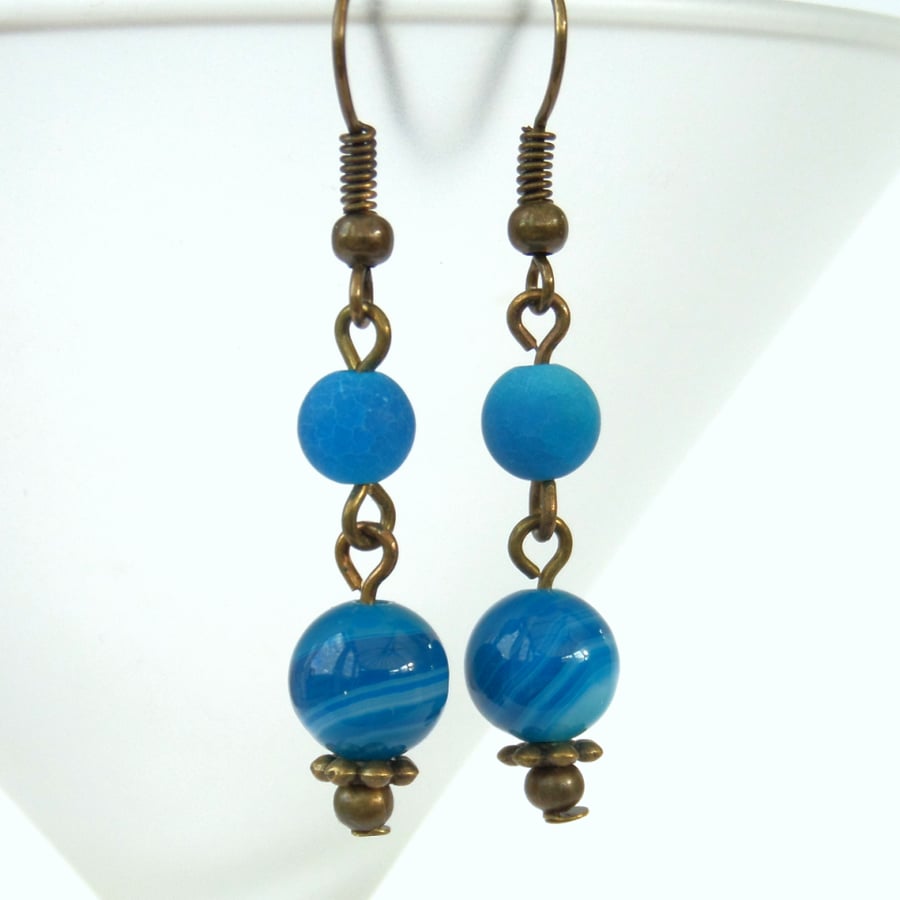 Bronze earrings with cobalt blue agate