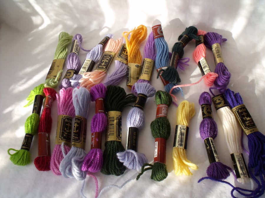 job lot of 20 tapestry wool yarns, anchor and DMC