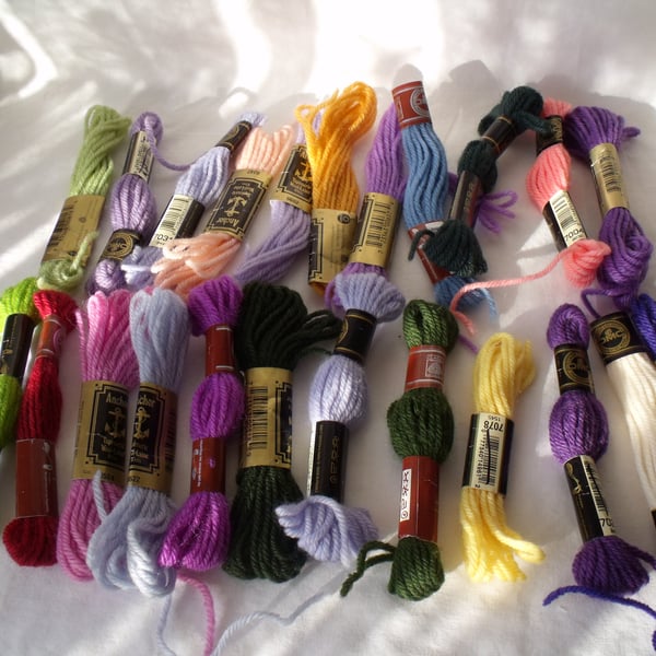 job lot of 20 tapestry wool yarns, anchor and DMC