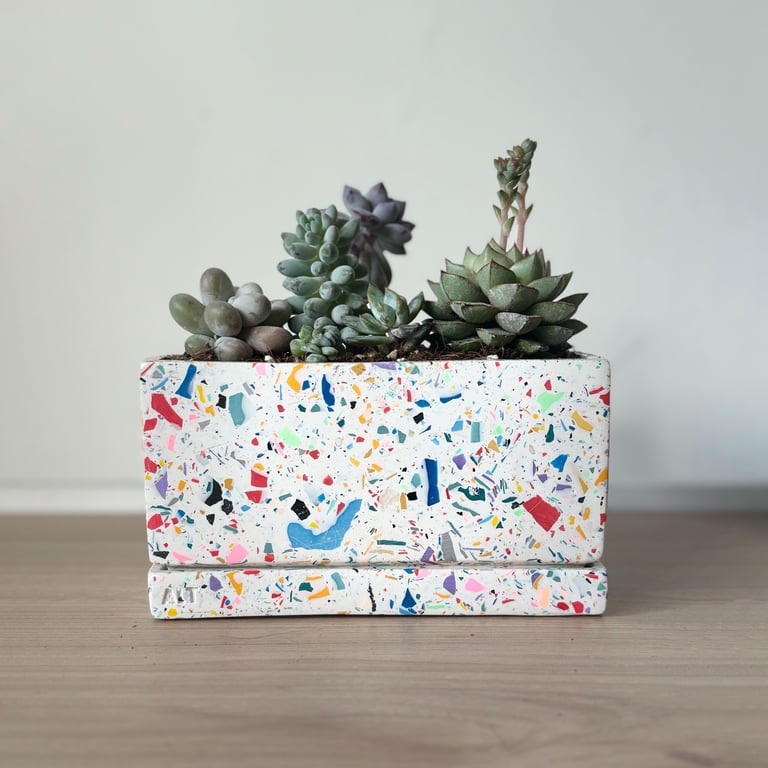 Rectangle Terrazzo Plant Pot Indoor Colourful Concrete Planter Plant Lovers gift