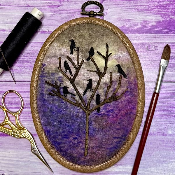 Murder of Crows Embroidered Hoop Art