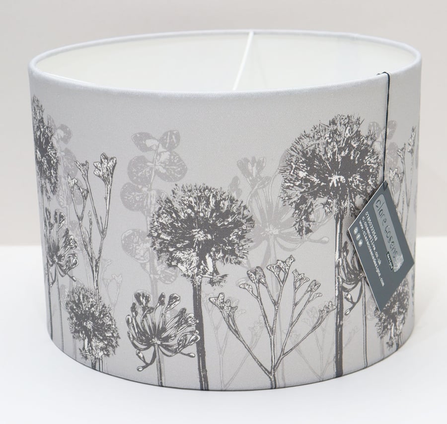 Handmade 30cm Drum Lampshade made from Allium & Agapanthus fabric