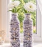 Set Of 2 Upcycled Glass Bottle Vases, Wrapped With Silver Grey Feathery Yarn