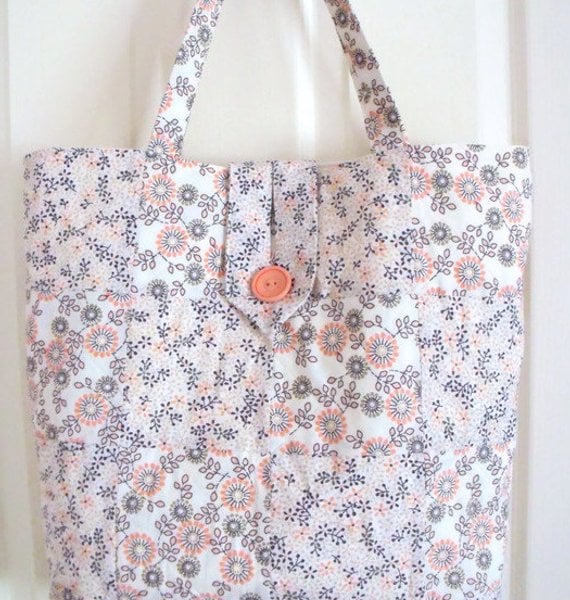 upcycled floral cotton quilted shoulder bag, peach and brown