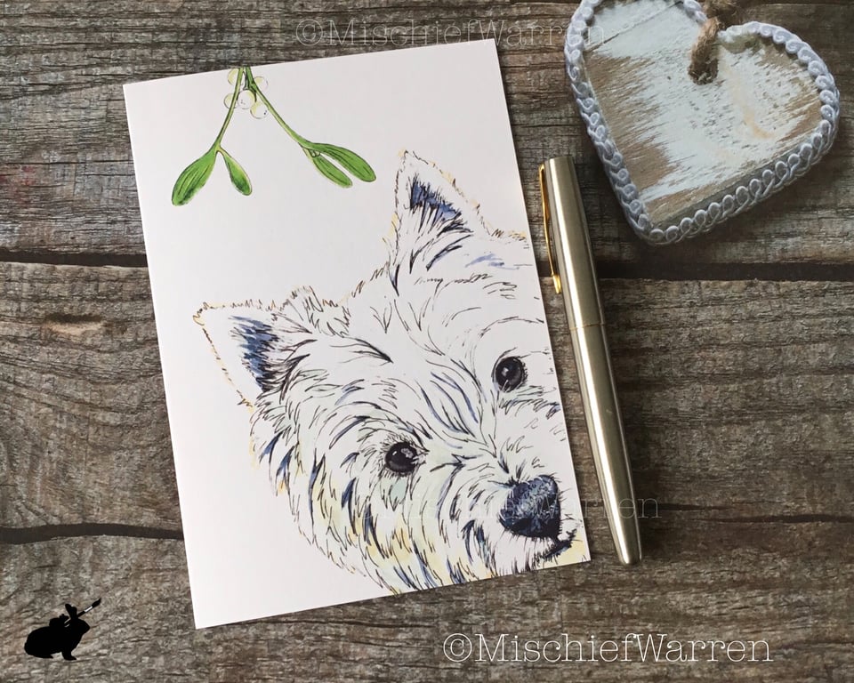 Westie Christmas Card. West Highland White Terrier dog Christmas card.